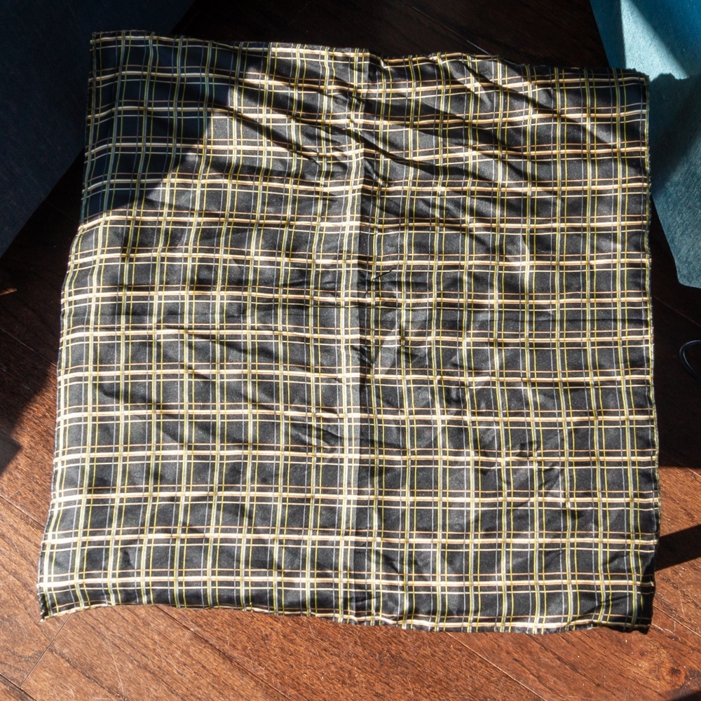 Gap Silk Plaid Square Scarf - Dark Grey & yellow
